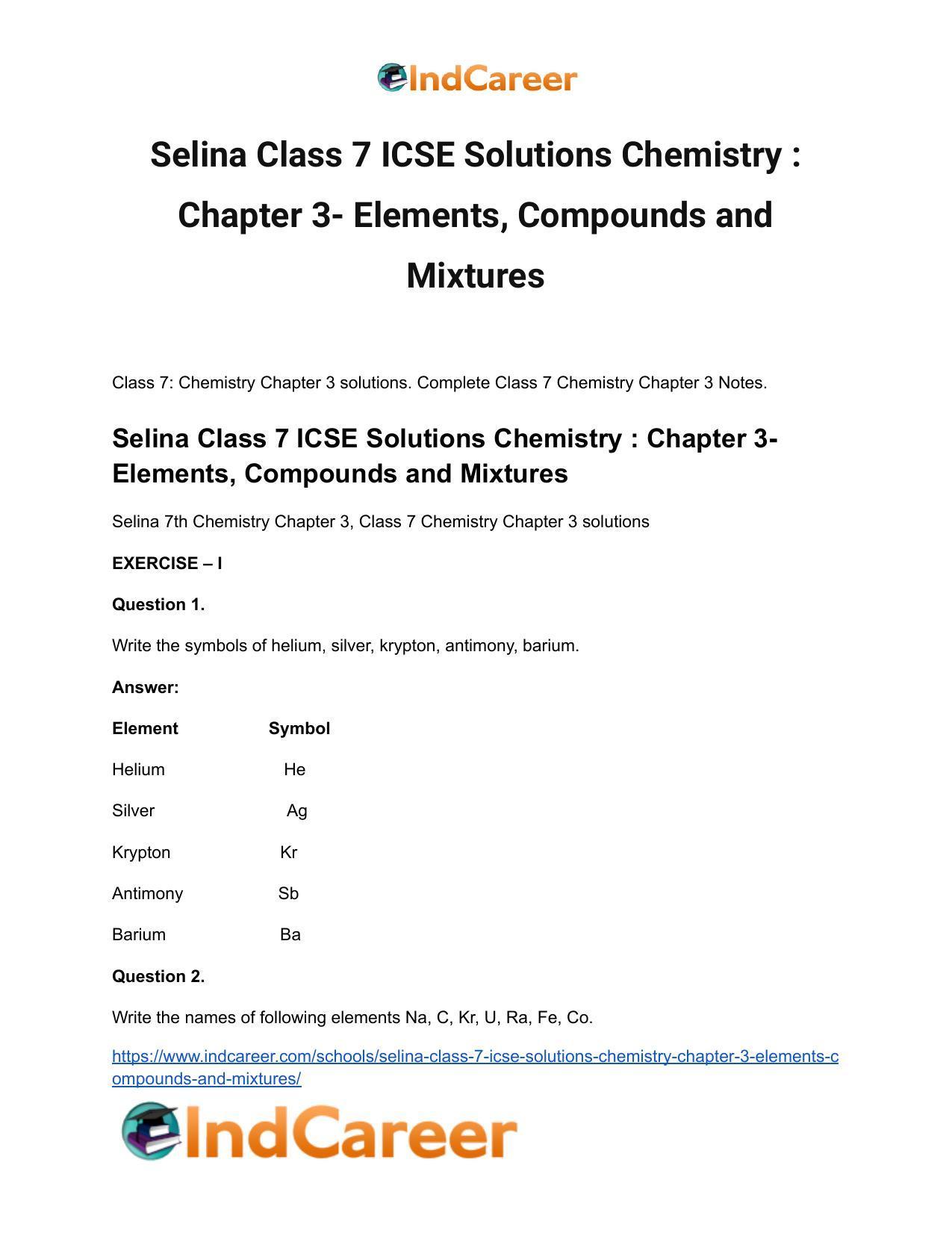 Selina Class 7 ICSE Solutions Chemistry : Chapter 3- Elements, Compounds and Mixtures - Page 2