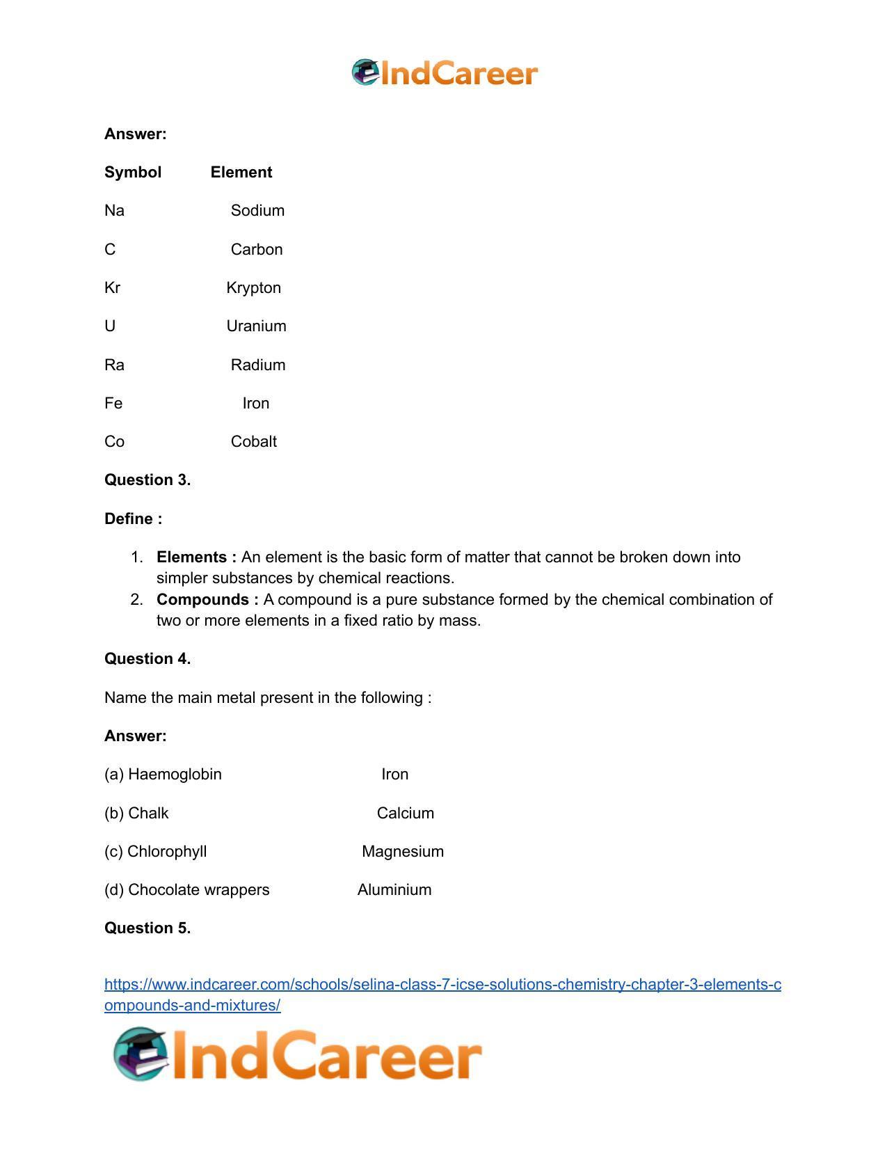 Selina Class 7 ICSE Solutions Chemistry : Chapter 3- Elements, Compounds and Mixtures - Page 3