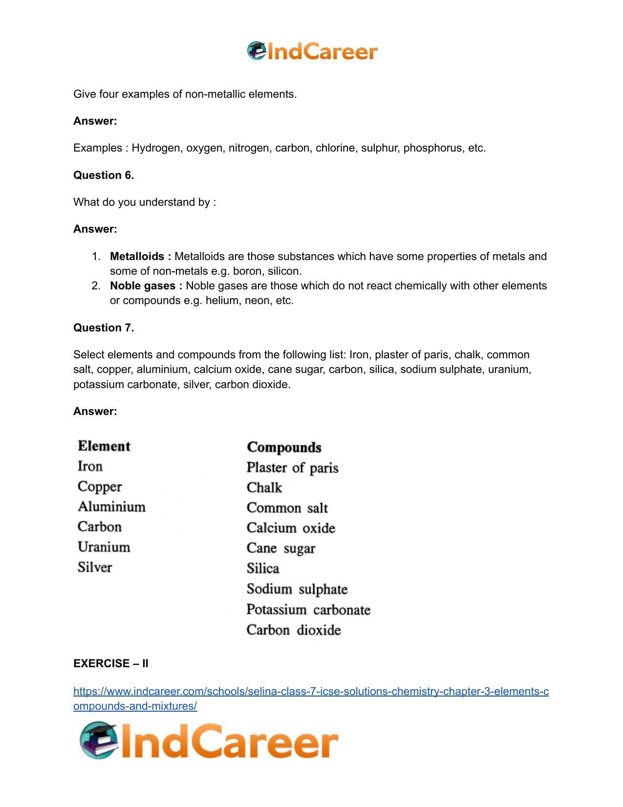 Selina Class 7 ICSE Solutions Chemistry : Chapter 3- Elements, Compounds and Mixtures - Page 4