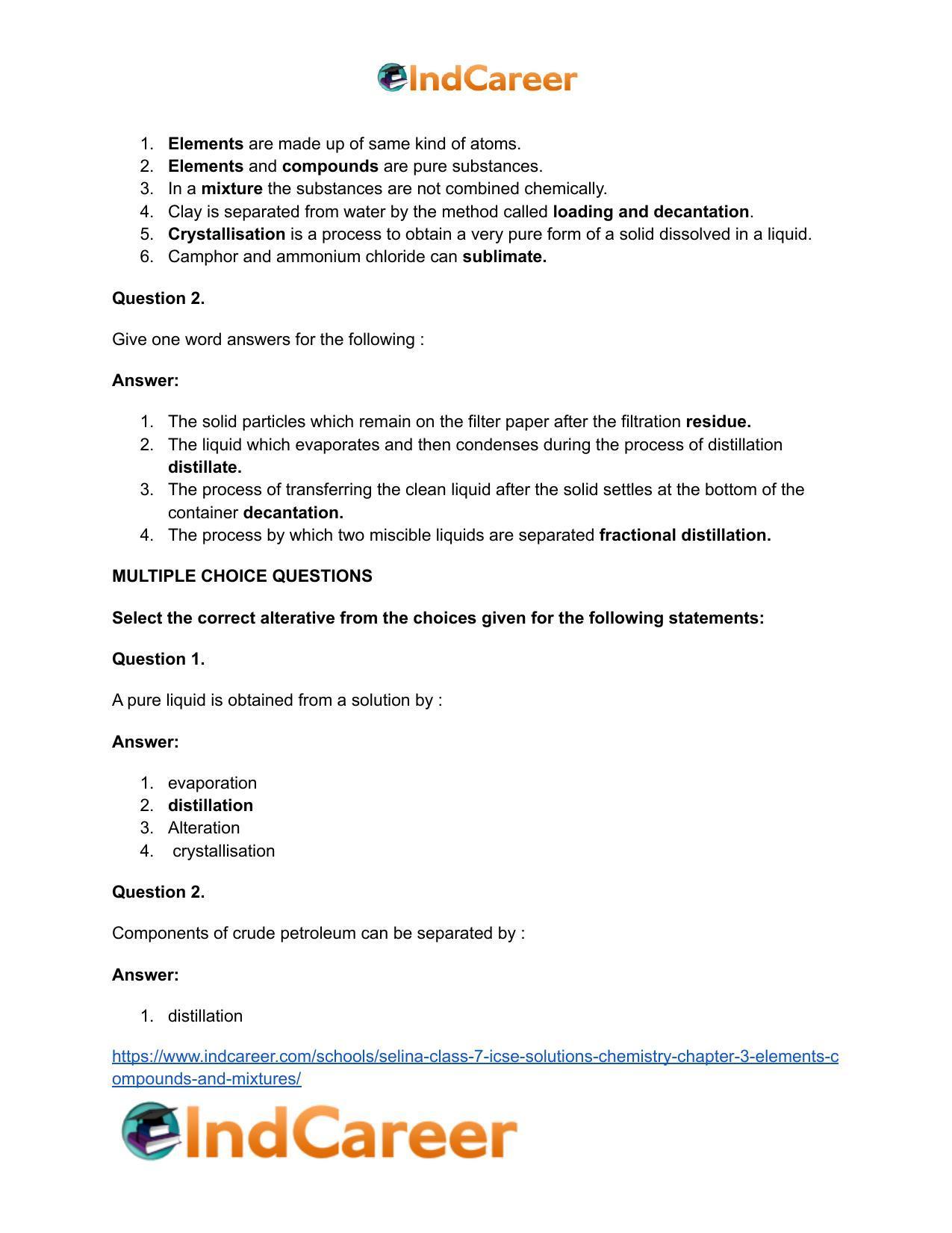 Selina Class 7 ICSE Solutions Chemistry : Chapter 3- Elements, Compounds and Mixtures - Page 10