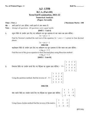 Bilaspur University Question Paper 2021-2022: B.C.A. Part-III (Three) (New Course) Numerical Analysis Paper 1