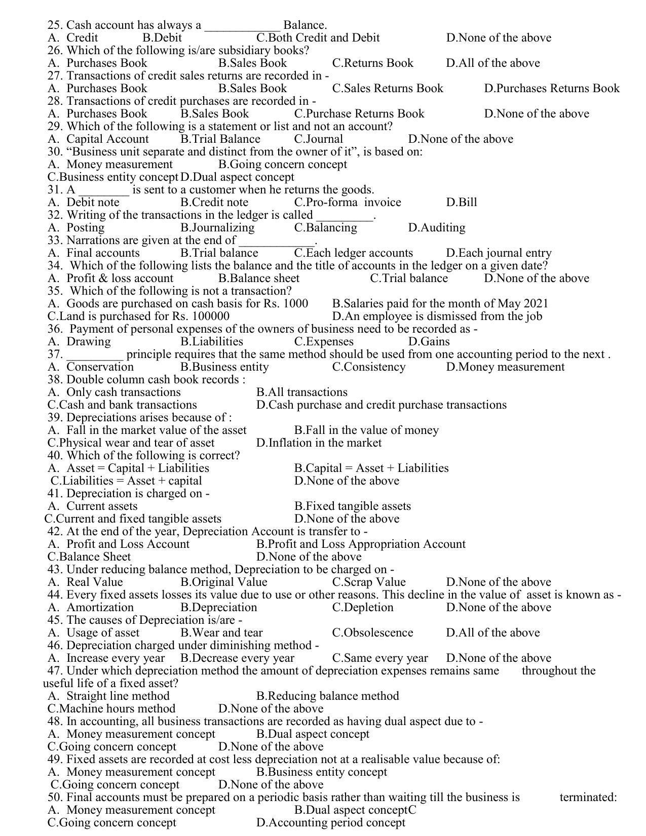 Hemchand North Gujarat University Sample Paper July-Sept 2021: BBA Semester – I Fundamentals of Accounting Paper Code - 3153 (New Course) - Page 2