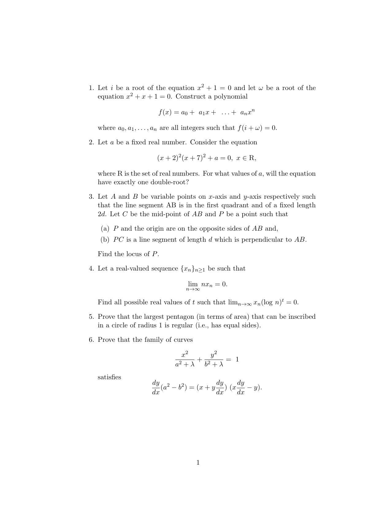 ISI Admission Test B.Stat UGB 2020 Sample Paper - Page 1
