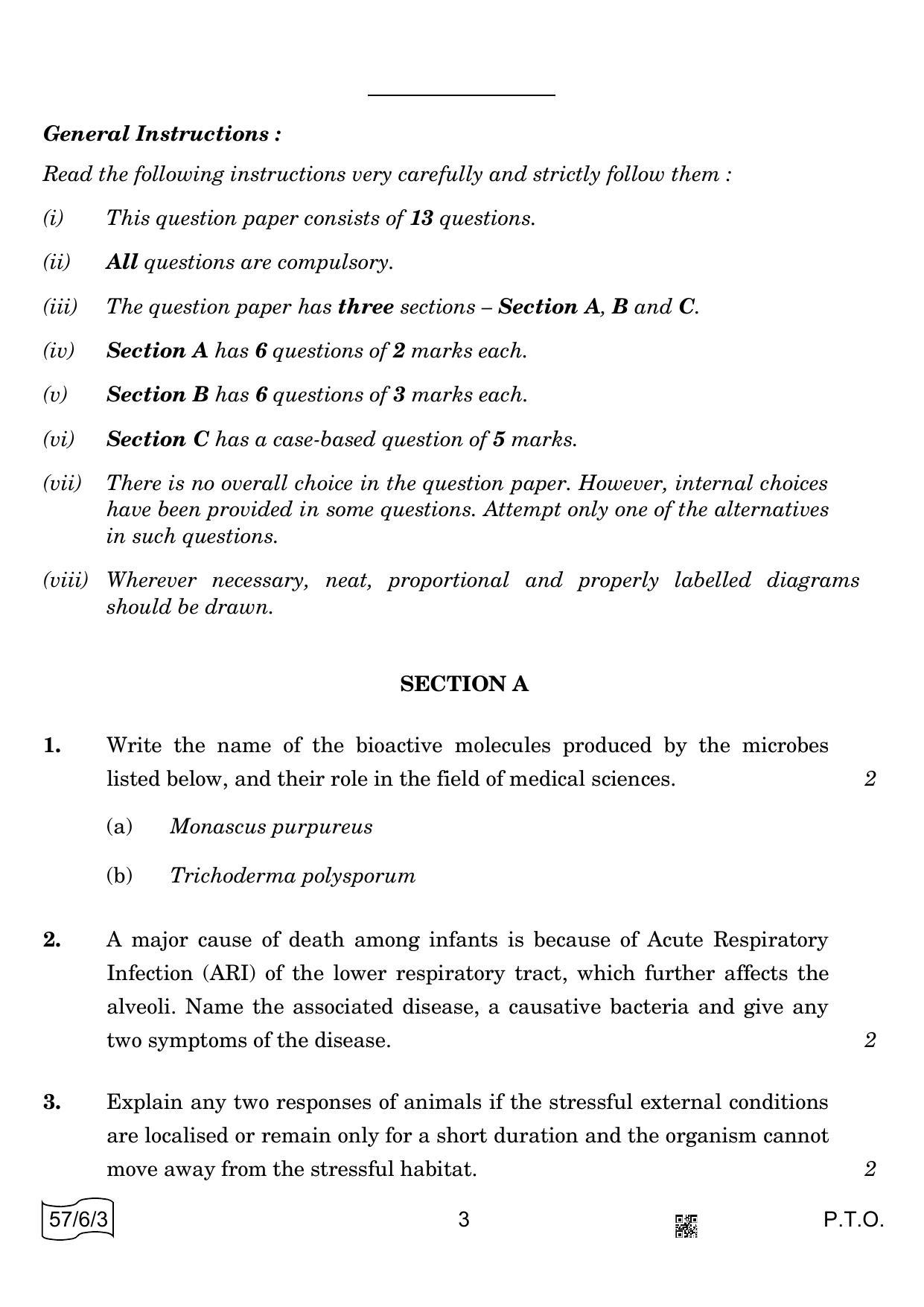 CBSE Class 12 57-6-3 BIOLOGY 2022 Compartment Question Paper - Page 3