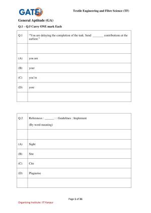 GATE 2023 Textile Engineering and Fibre Science (TF) Question Paper