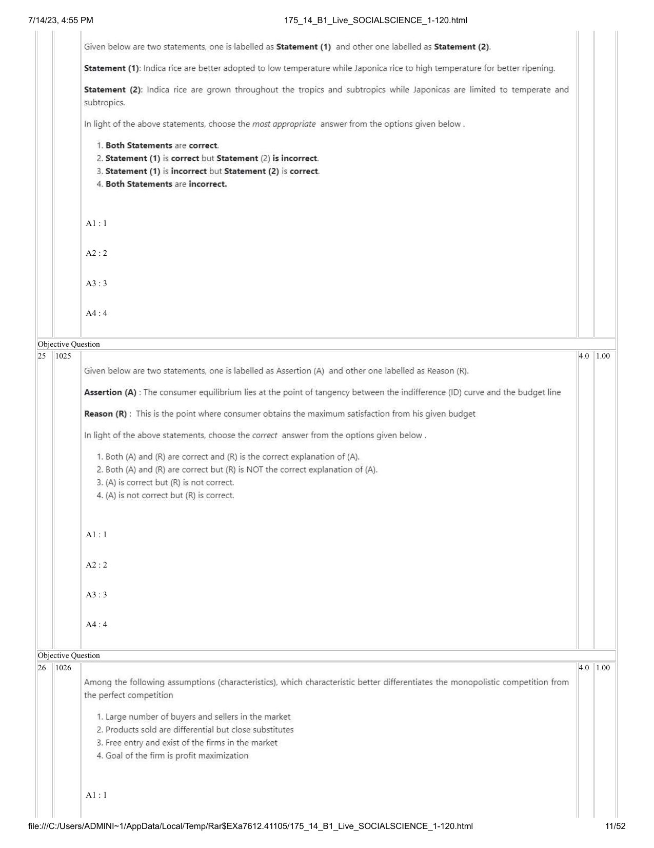 ICAR AIEEA PG 2023 SOCIAL SCIENCES Question Paper- 14 July 2023 - Page 11