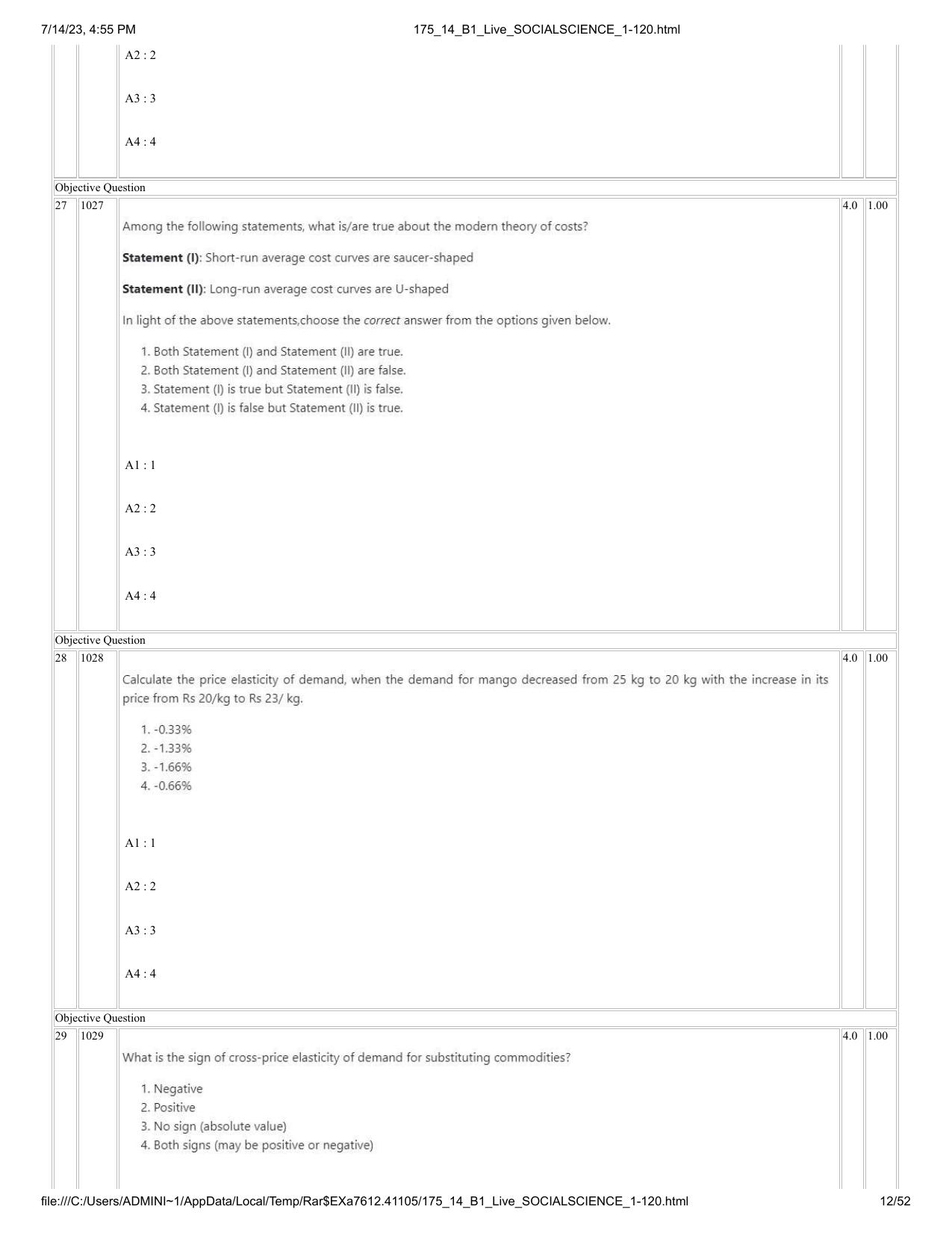 ICAR AIEEA PG 2023 SOCIAL SCIENCES Question Paper- 14 July 2023 - Page 12