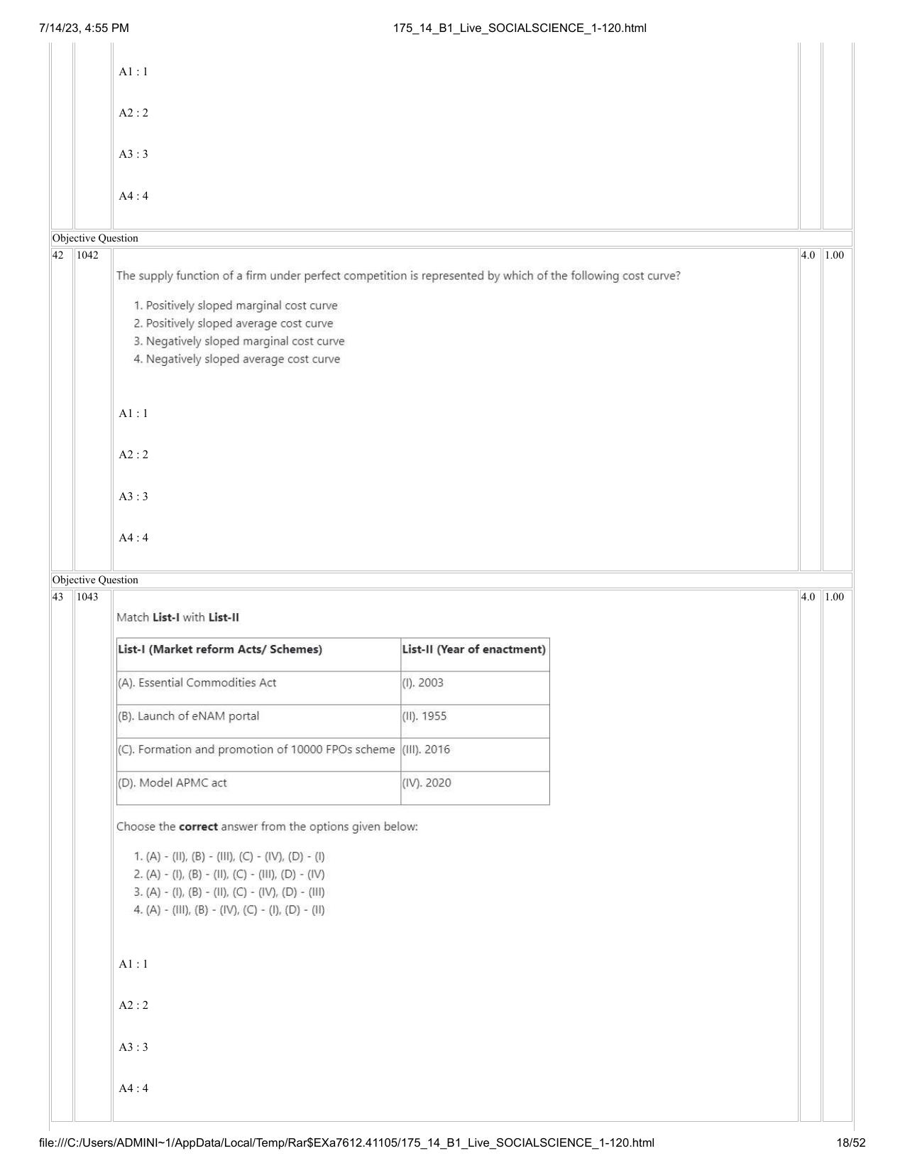 ICAR AIEEA PG 2023 SOCIAL SCIENCES Question Paper- 14 July 2023 - Page 18