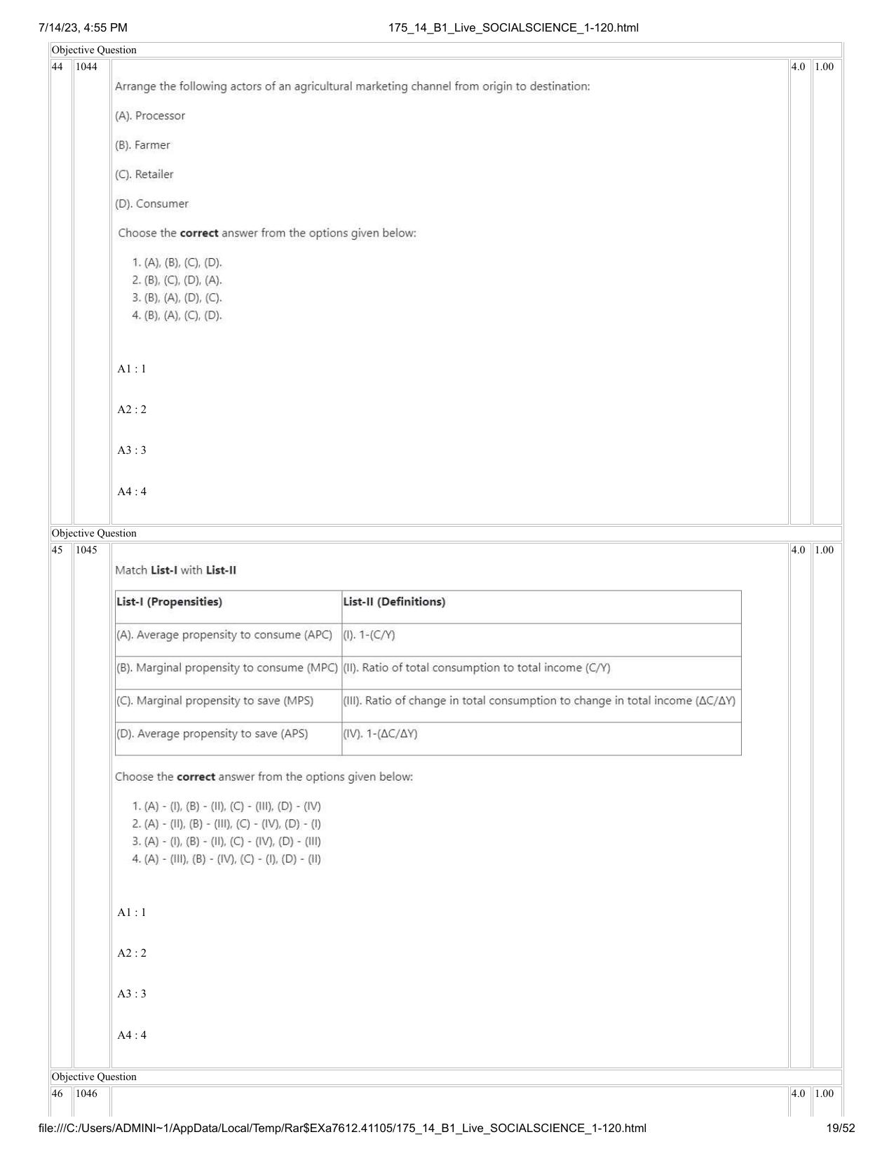 ICAR AIEEA PG 2023 SOCIAL SCIENCES Question Paper- 14 July 2023 - Page 19