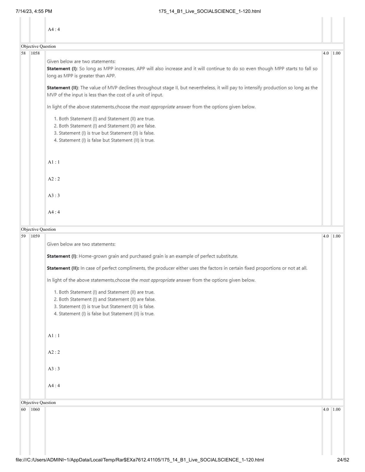 ICAR AIEEA PG 2023 SOCIAL SCIENCES Question Paper- 14 July 2023 - Page 24