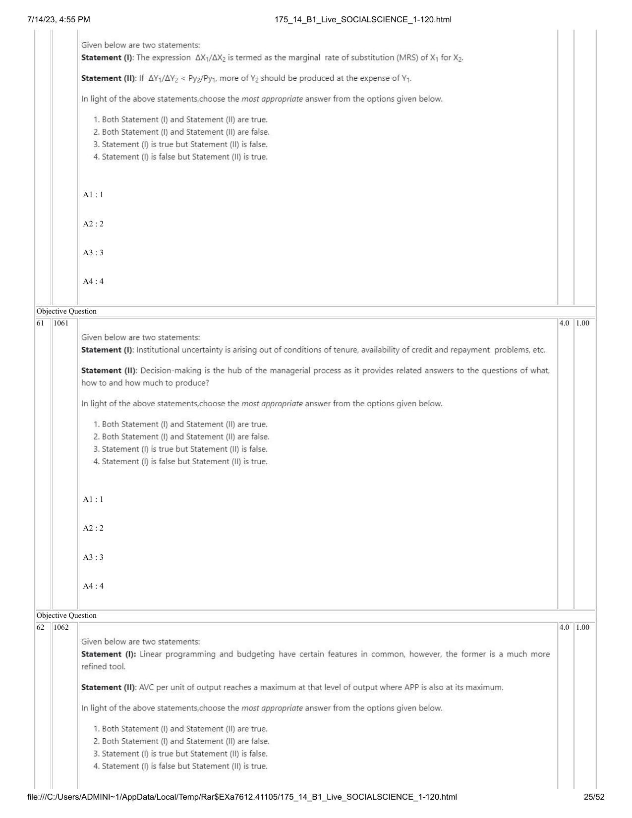 ICAR AIEEA PG 2023 SOCIAL SCIENCES Question Paper- 14 July 2023 - Page 25