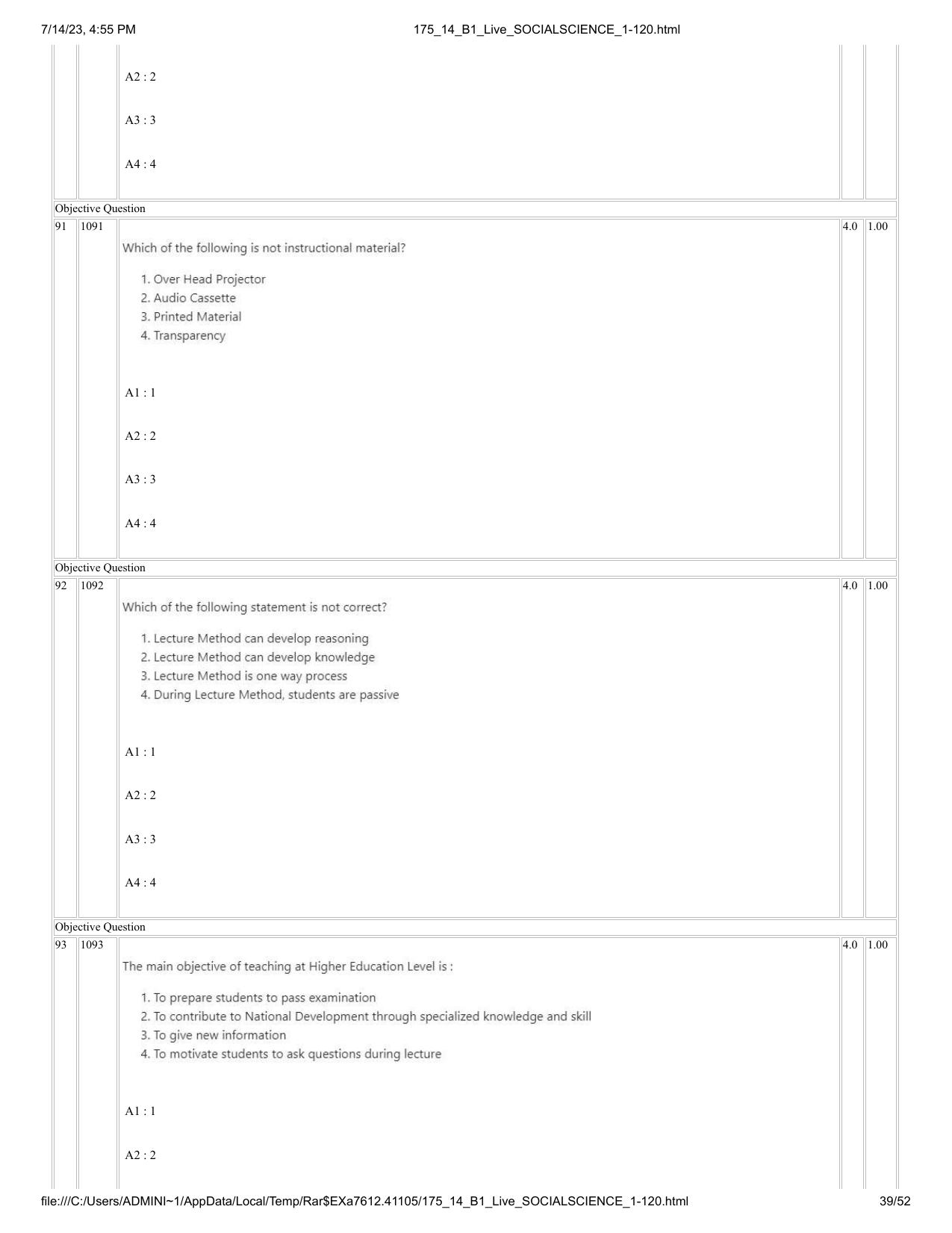 ICAR AIEEA PG 2023 SOCIAL SCIENCES Question Paper- 14 July 2023 - Page 39
