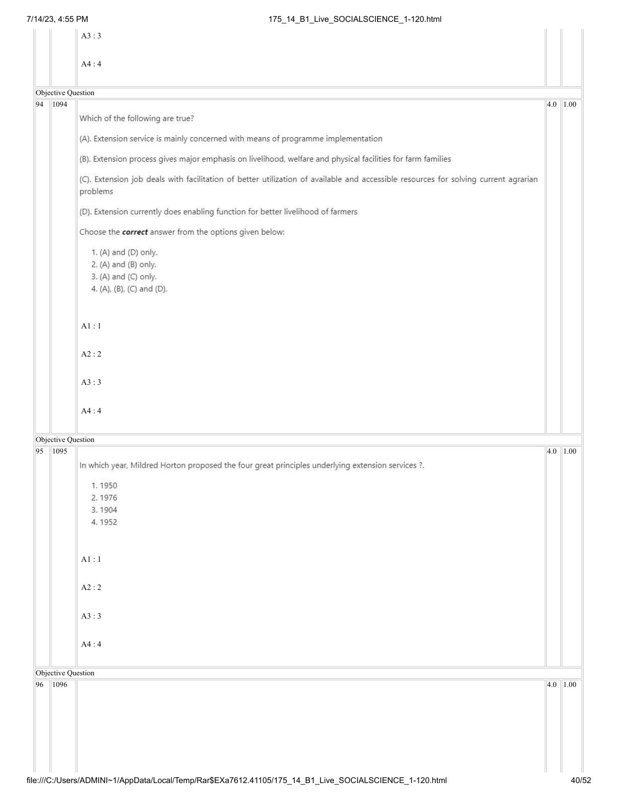 ICAR AIEEA PG 2023 SOCIAL SCIENCES Question Paper- 14 July 2023 - Page 40