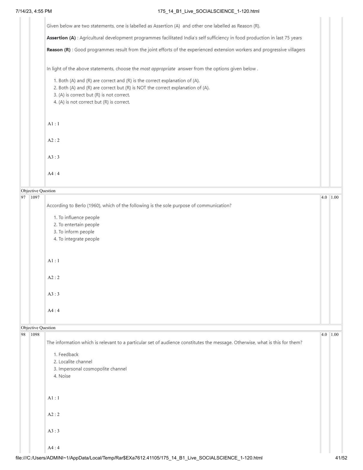 ICAR AIEEA PG 2023 SOCIAL SCIENCES Question Paper- 14 July 2023 - Page 41