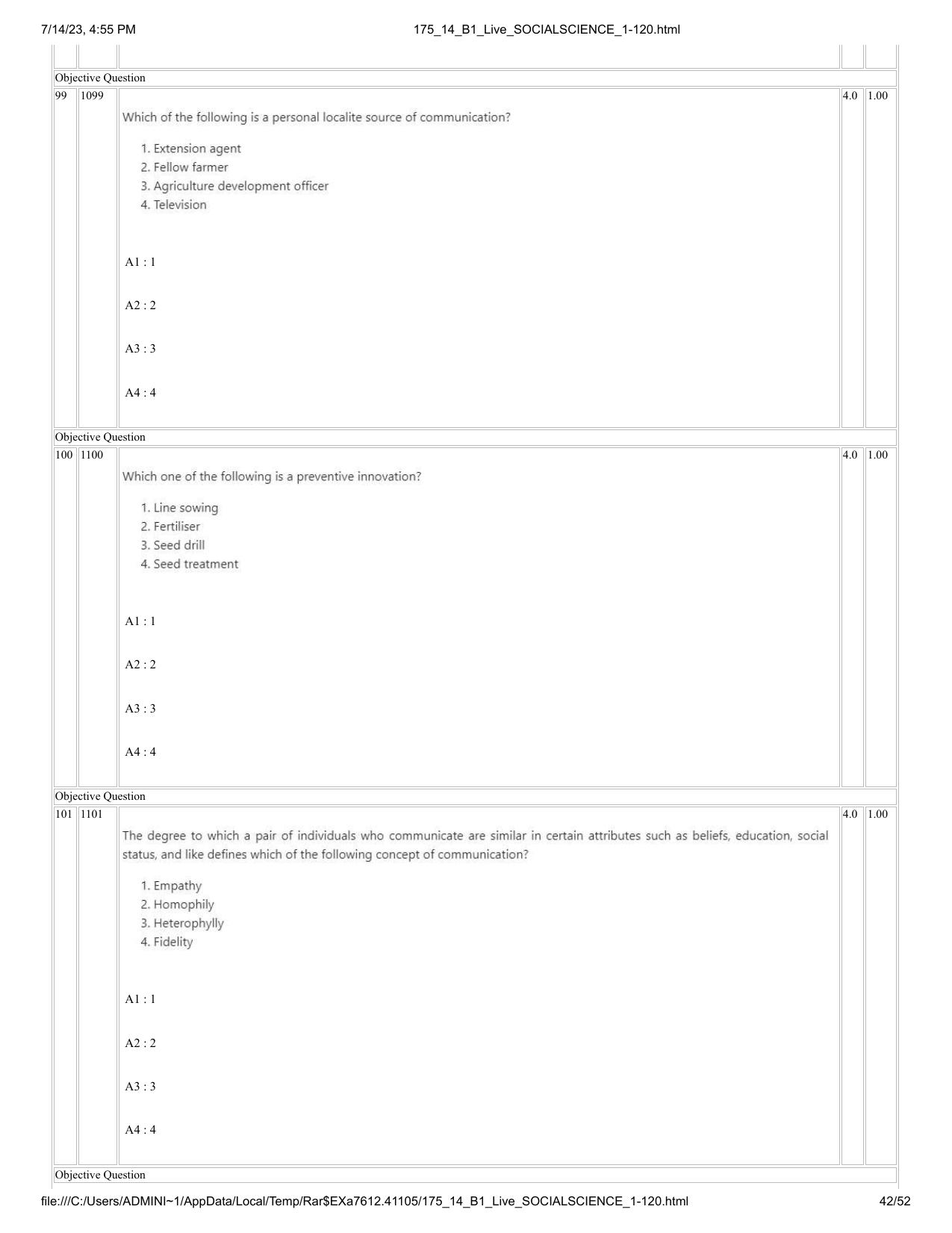ICAR AIEEA PG 2023 SOCIAL SCIENCES Question Paper- 14 July 2023 - Page 42
