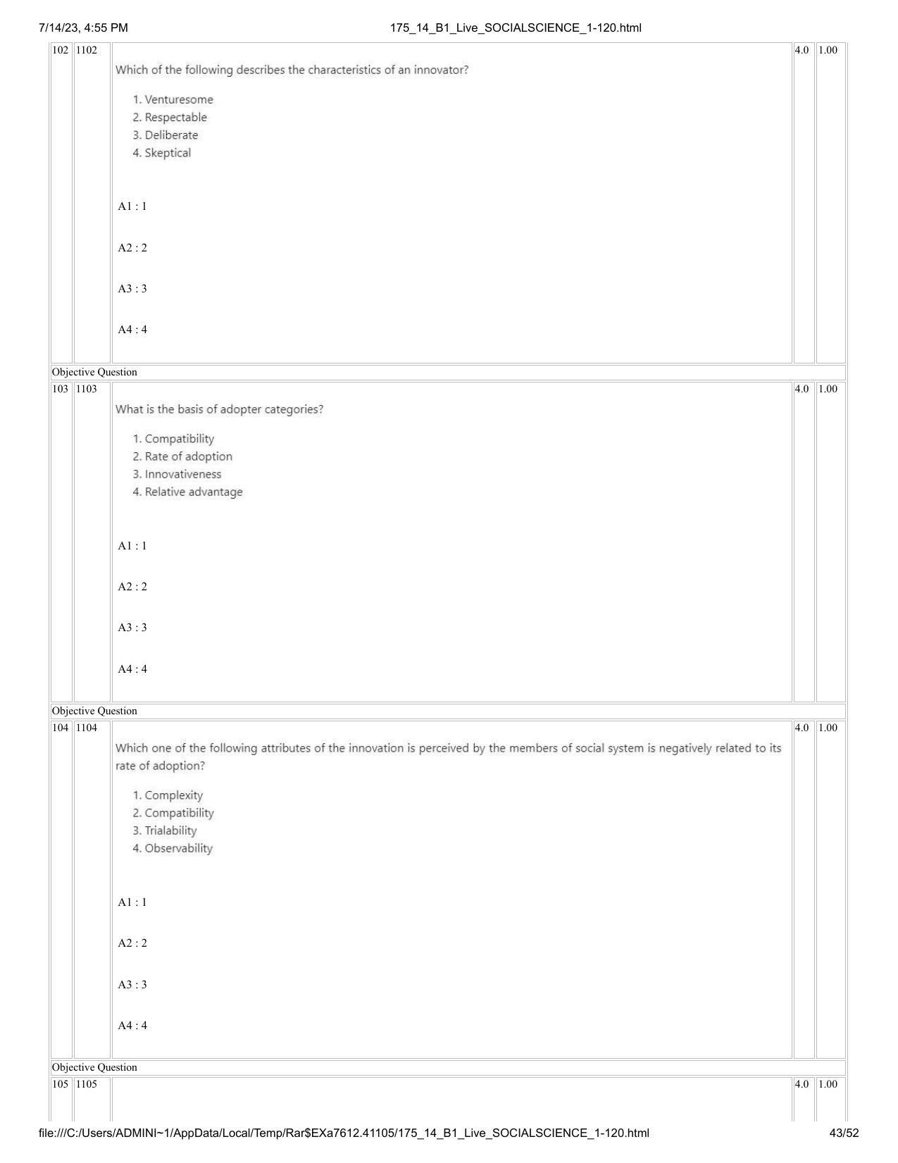 ICAR AIEEA PG 2023 SOCIAL SCIENCES Question Paper- 14 July 2023 - Page 43