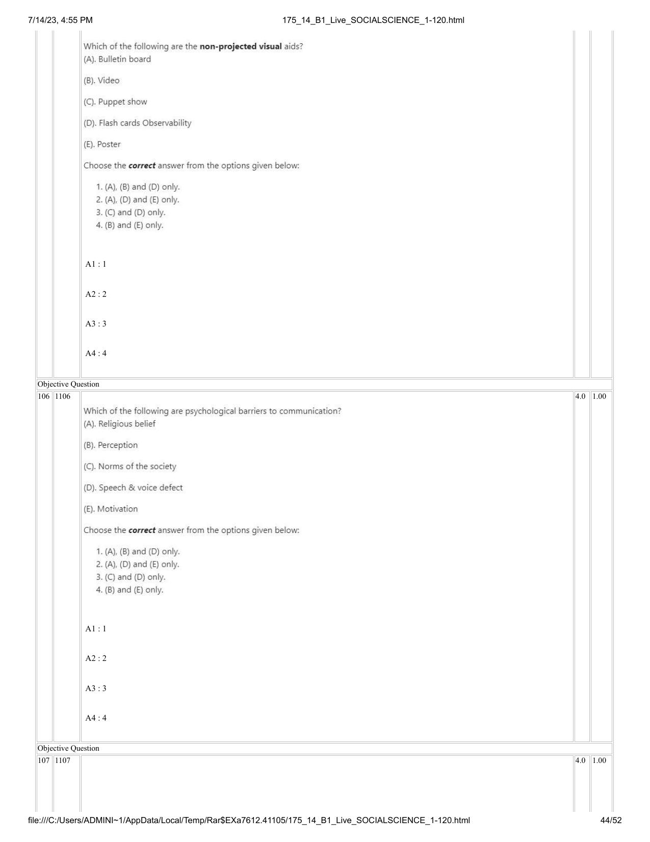 ICAR AIEEA PG 2023 SOCIAL SCIENCES Question Paper- 14 July 2023 - Page 44
