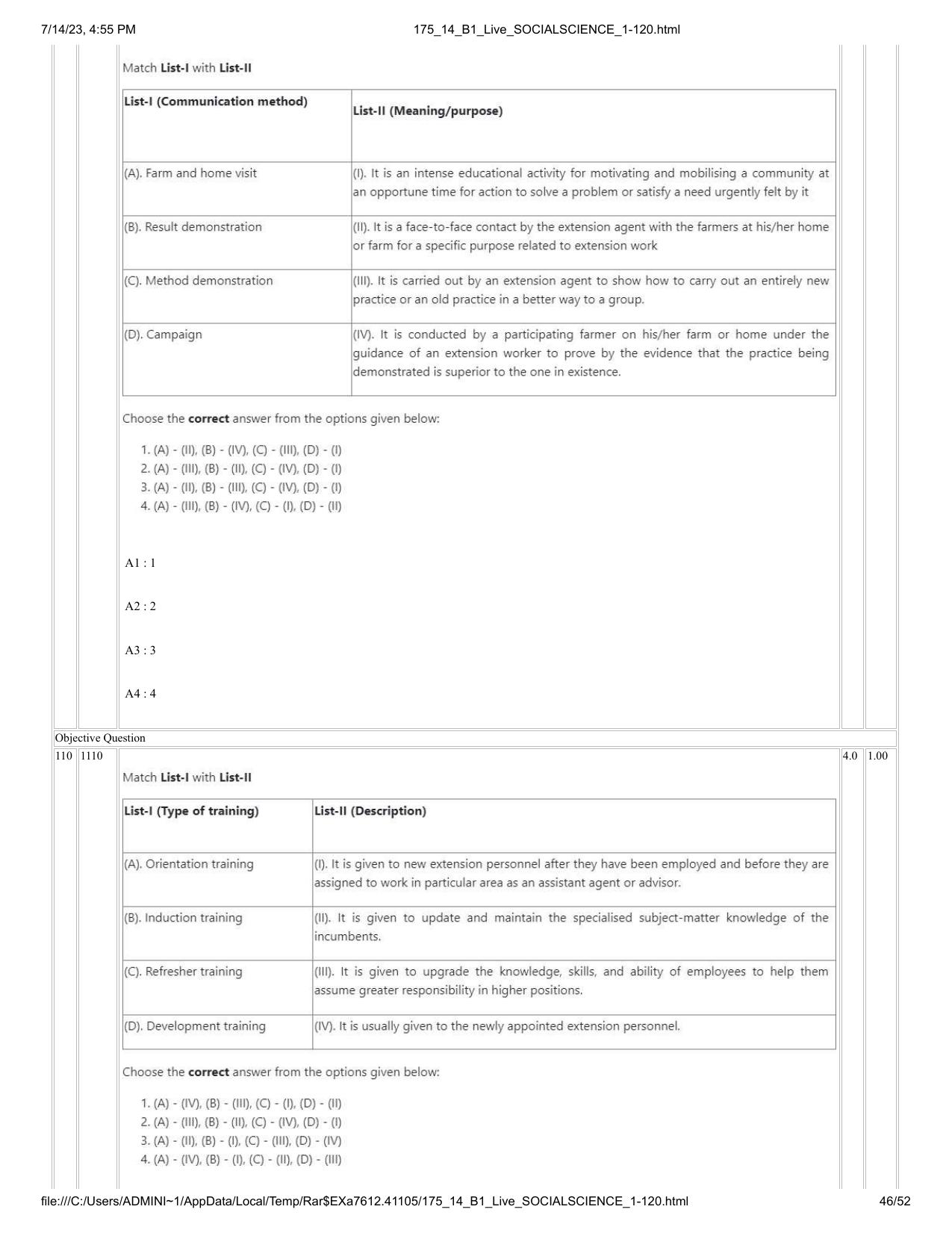 ICAR AIEEA PG 2023 SOCIAL SCIENCES Question Paper- 14 July 2023 - Page 46