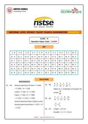 NSTSE 2023 Class 4 Answer Key (Paper Code 484)