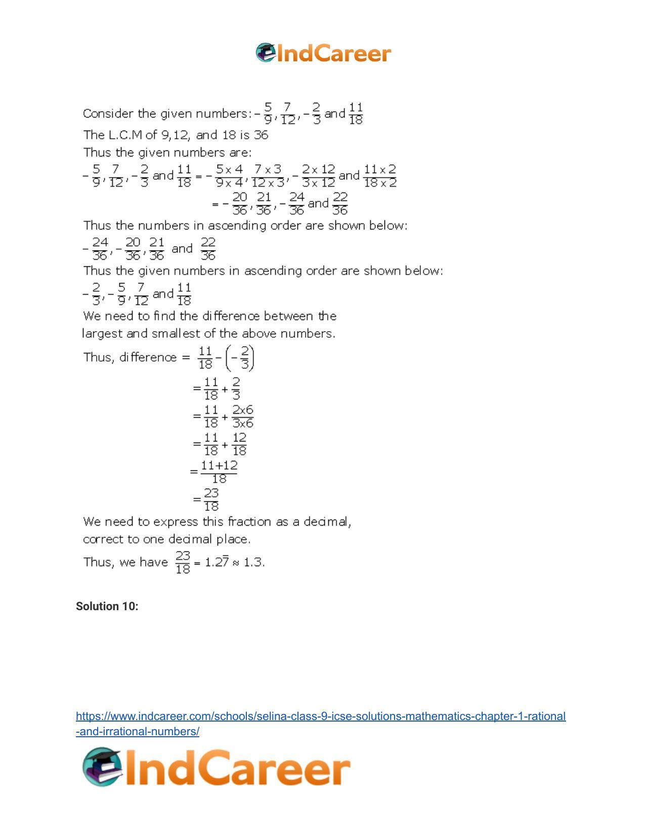 Selina Class 9 ICSE Solutions Mathematics : Chapter 1 - Rational and Irrational Numbers - Page 12