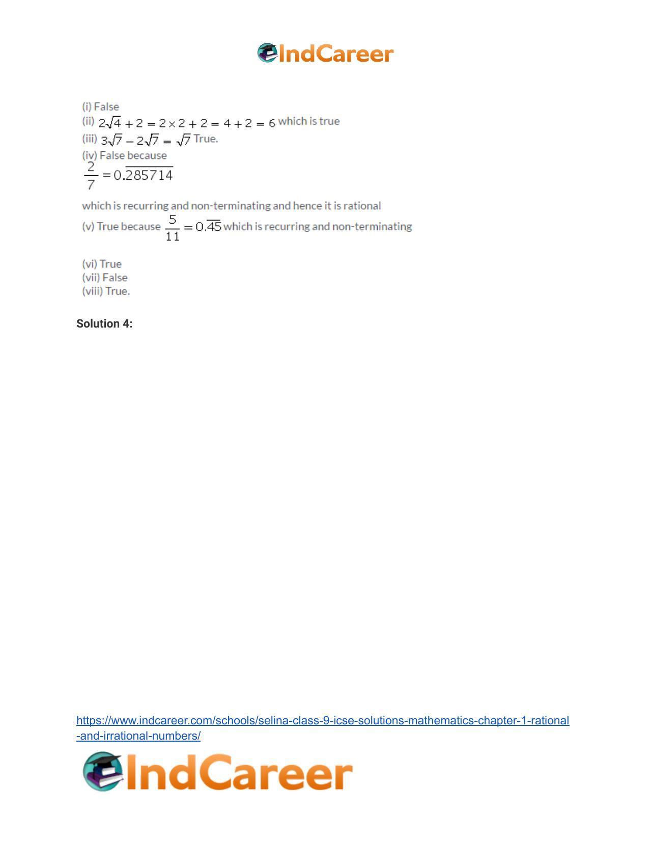 Selina Class 9 ICSE Solutions Mathematics : Chapter 1 - Rational and Irrational Numbers - Page 24