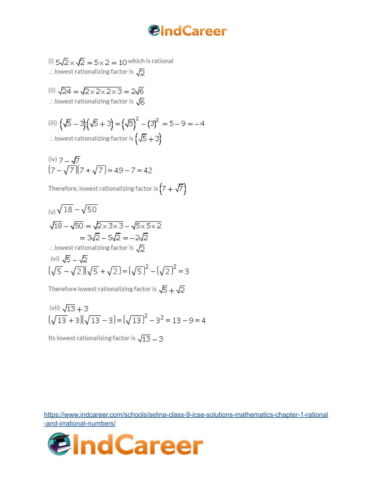 Selina Class 9 ICSE Solutions Mathematics : Chapter 1 - Rational and Irrational Numbers - Page 35
