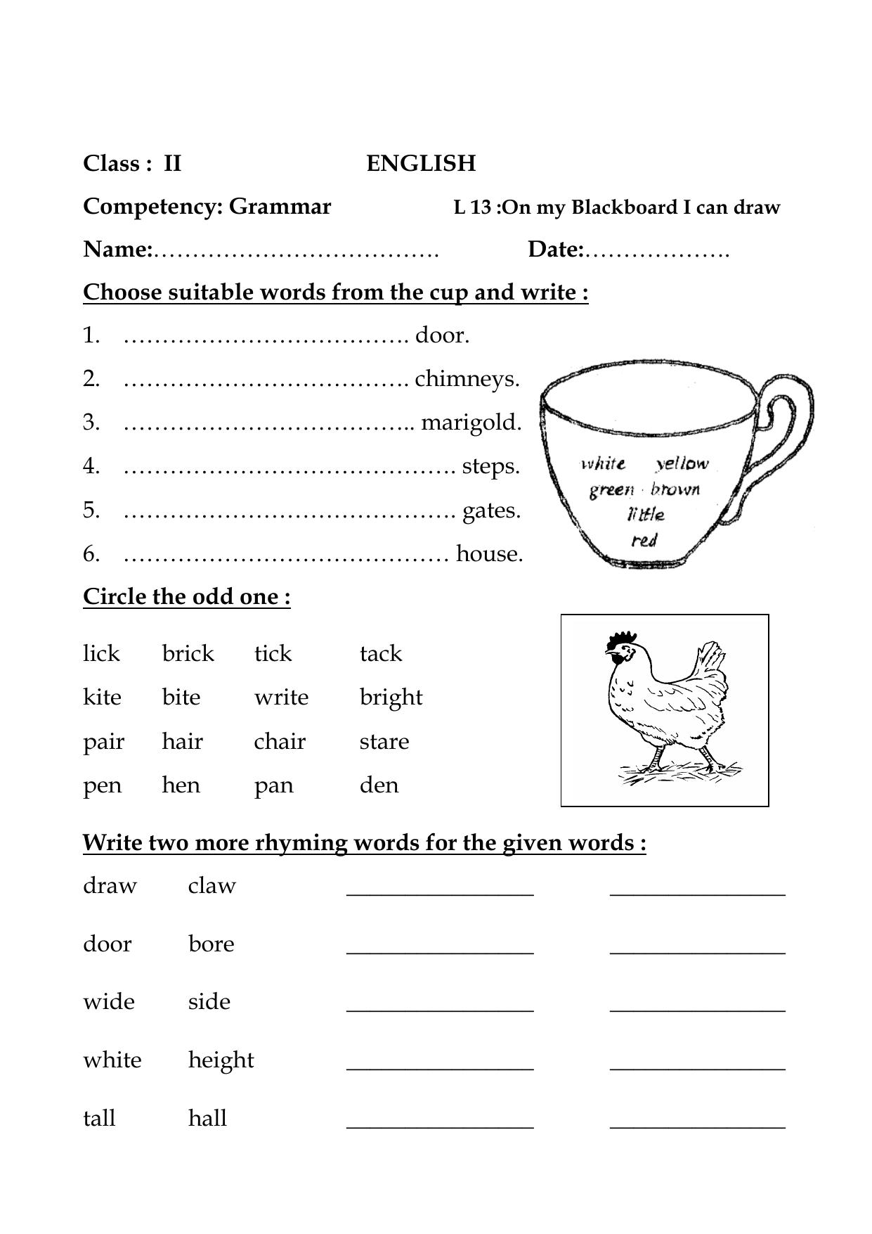 Worksheet for Class 2 English Assignment 30 On my Elackboard - Page 1