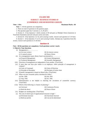 PSEB 12th Business Study Model Paper 2024