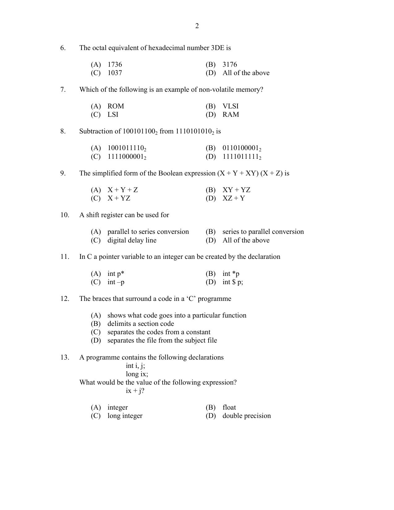 CUSAT CAT 2017 MCA Let Question Paper - Page 2