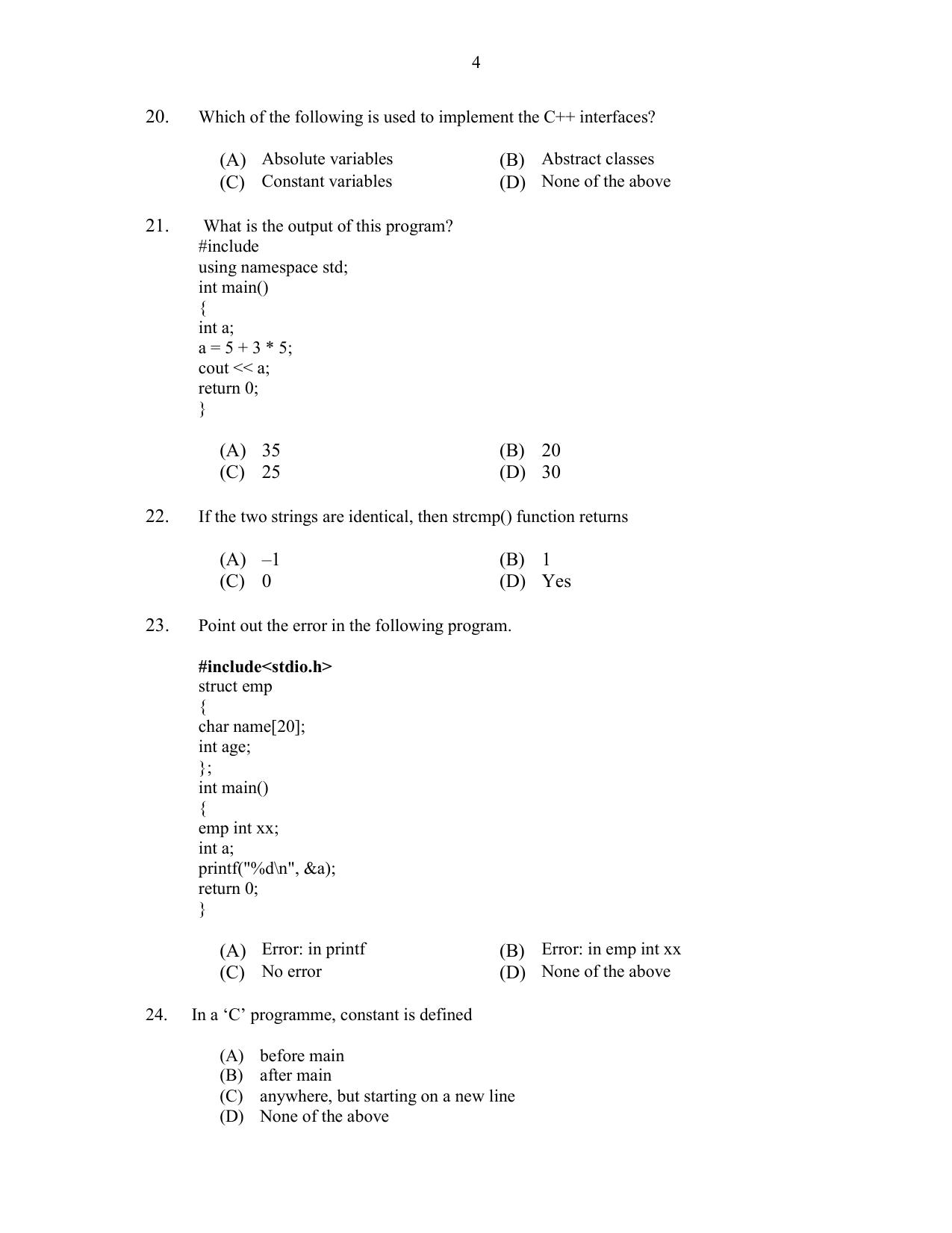 CUSAT CAT 2017 MCA Let Question Paper - Page 4