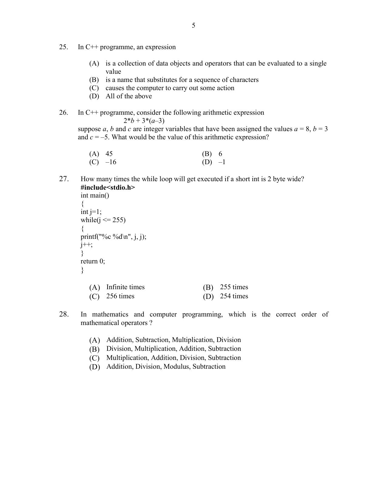 CUSAT CAT 2017 MCA Let Question Paper - Page 5