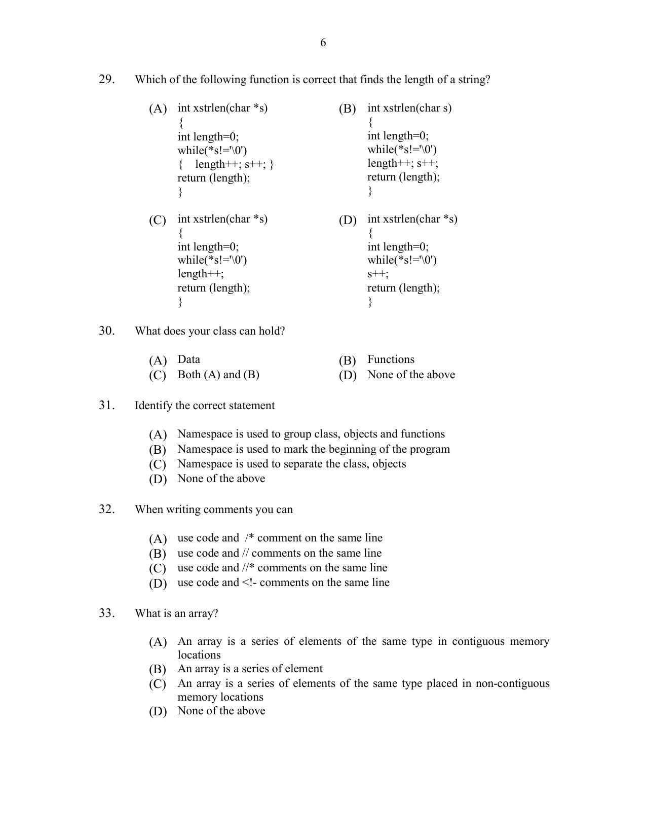 CUSAT CAT 2017 MCA Let Question Paper - Page 6