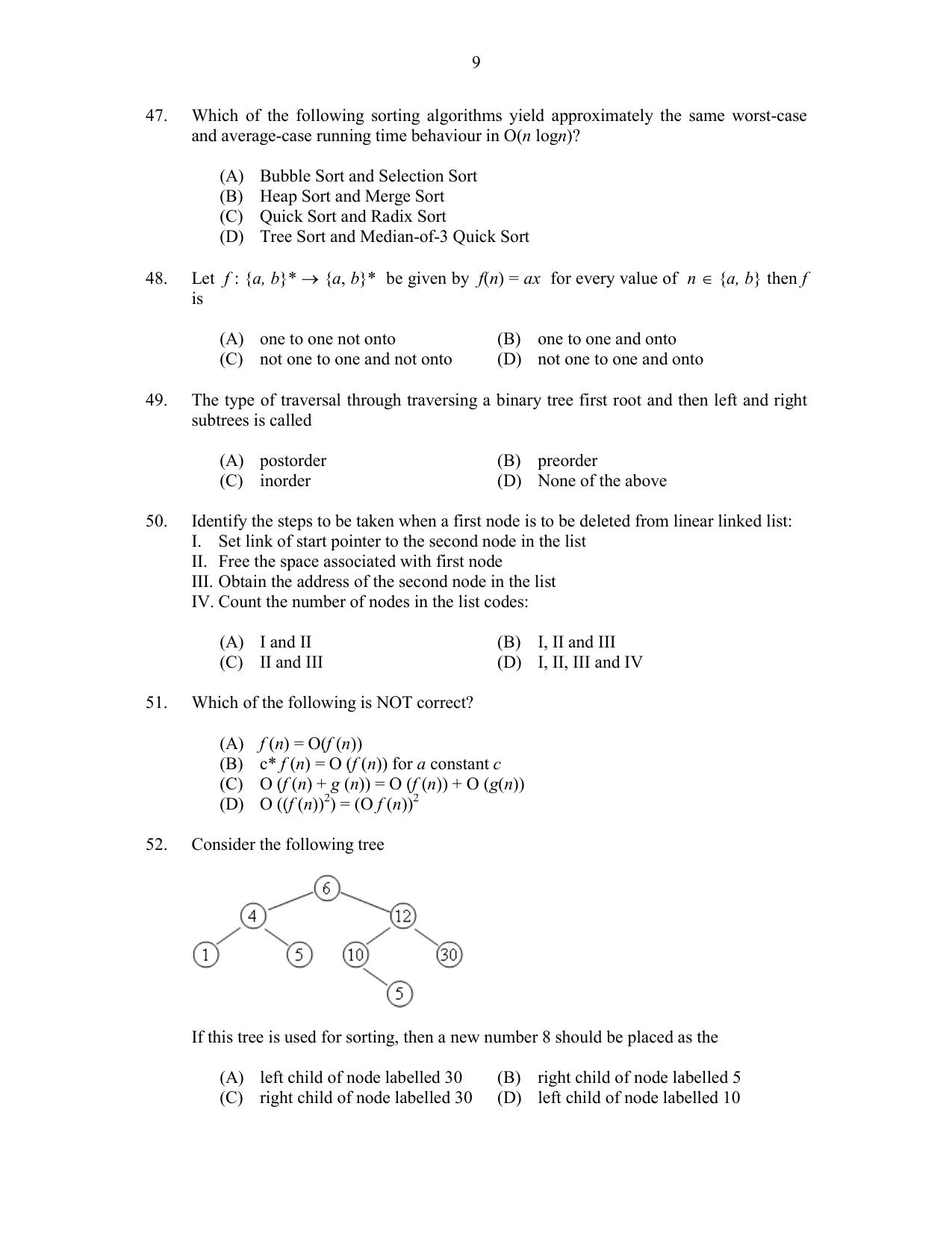 CUSAT CAT 2017 MCA Let Question Paper - Page 9