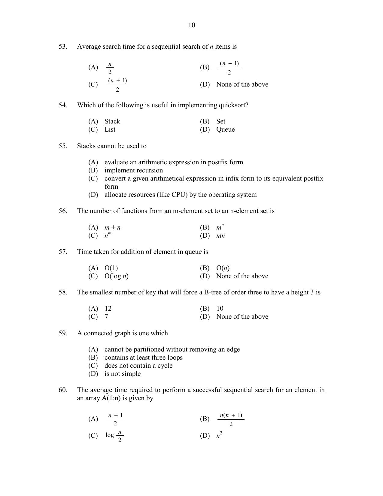CUSAT CAT 2017 MCA Let Question Paper - Page 10