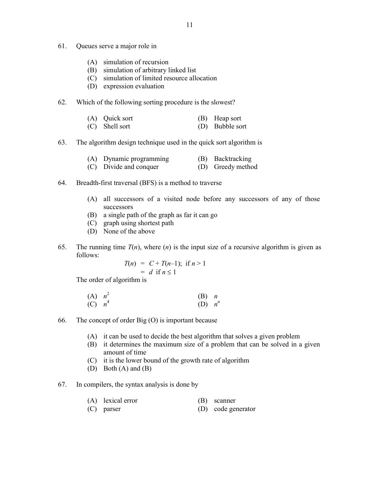 CUSAT CAT 2017 MCA Let Question Paper - Page 11