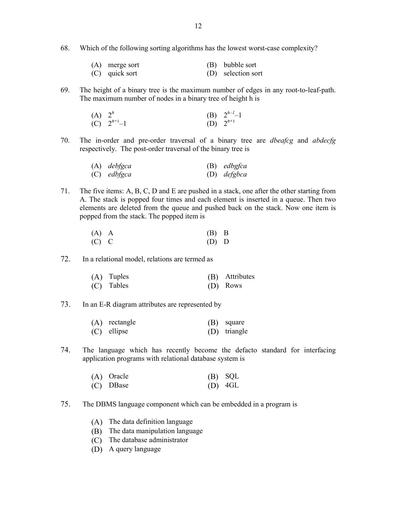 CUSAT CAT 2017 MCA Let Question Paper - Page 12