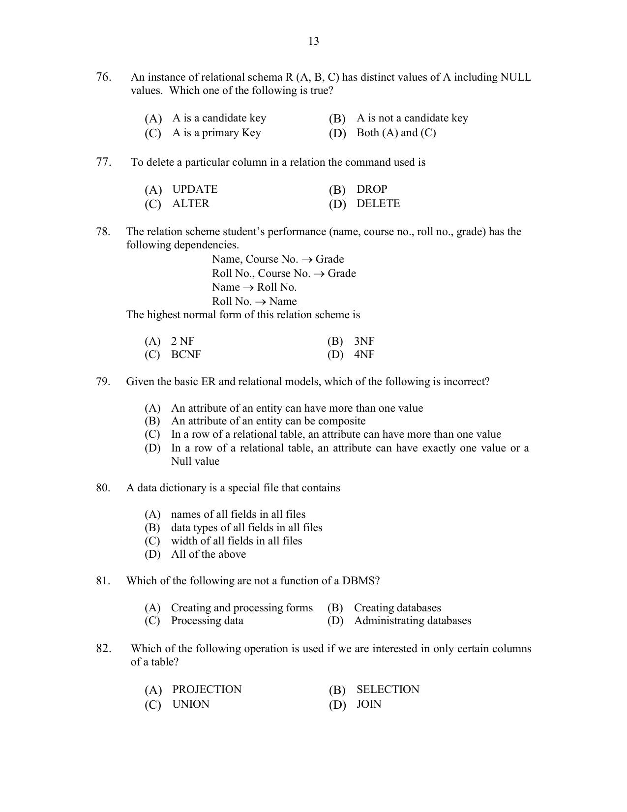 CUSAT CAT 2017 MCA Let Question Paper - Page 13