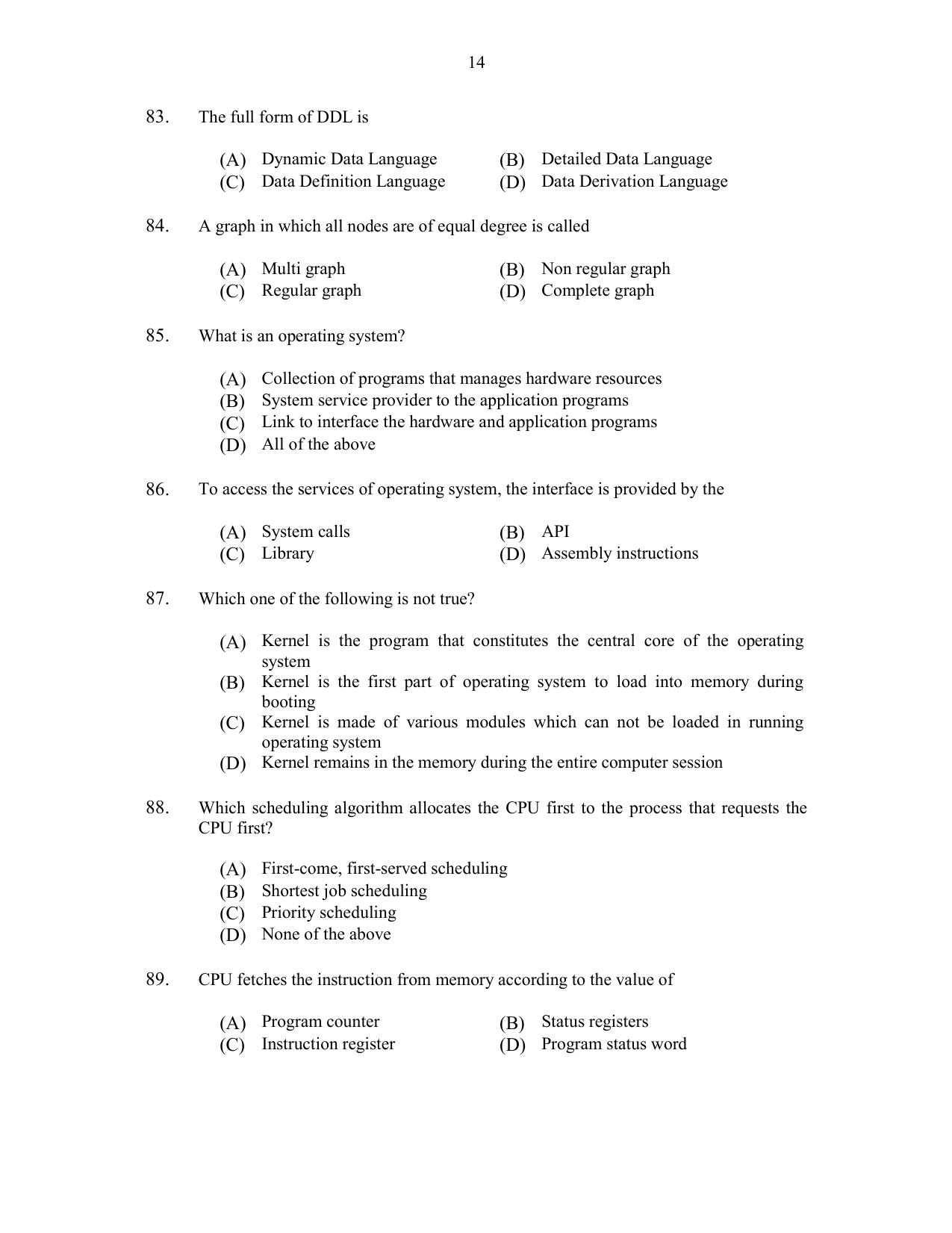CUSAT CAT 2017 MCA Let Question Paper - Page 14