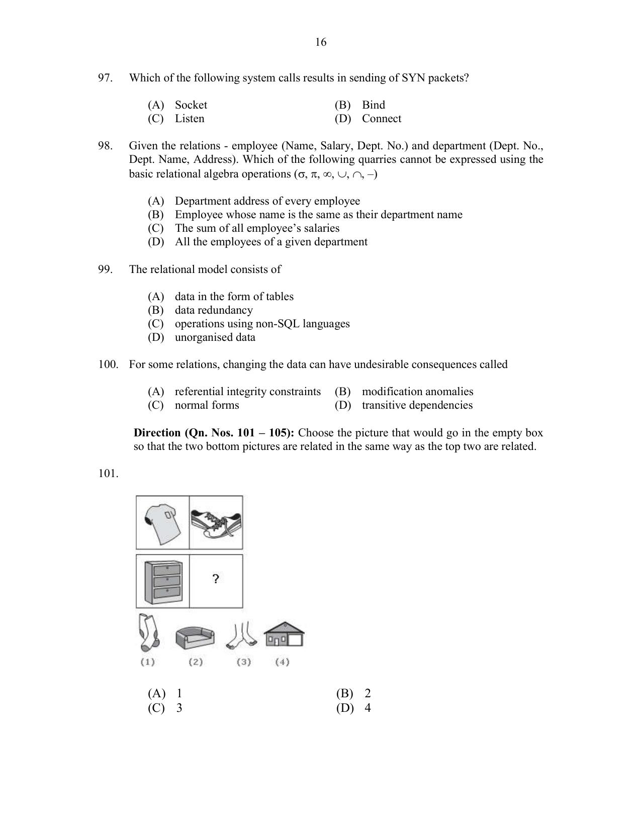 CUSAT CAT 2017 MCA Let Question Paper - Page 16