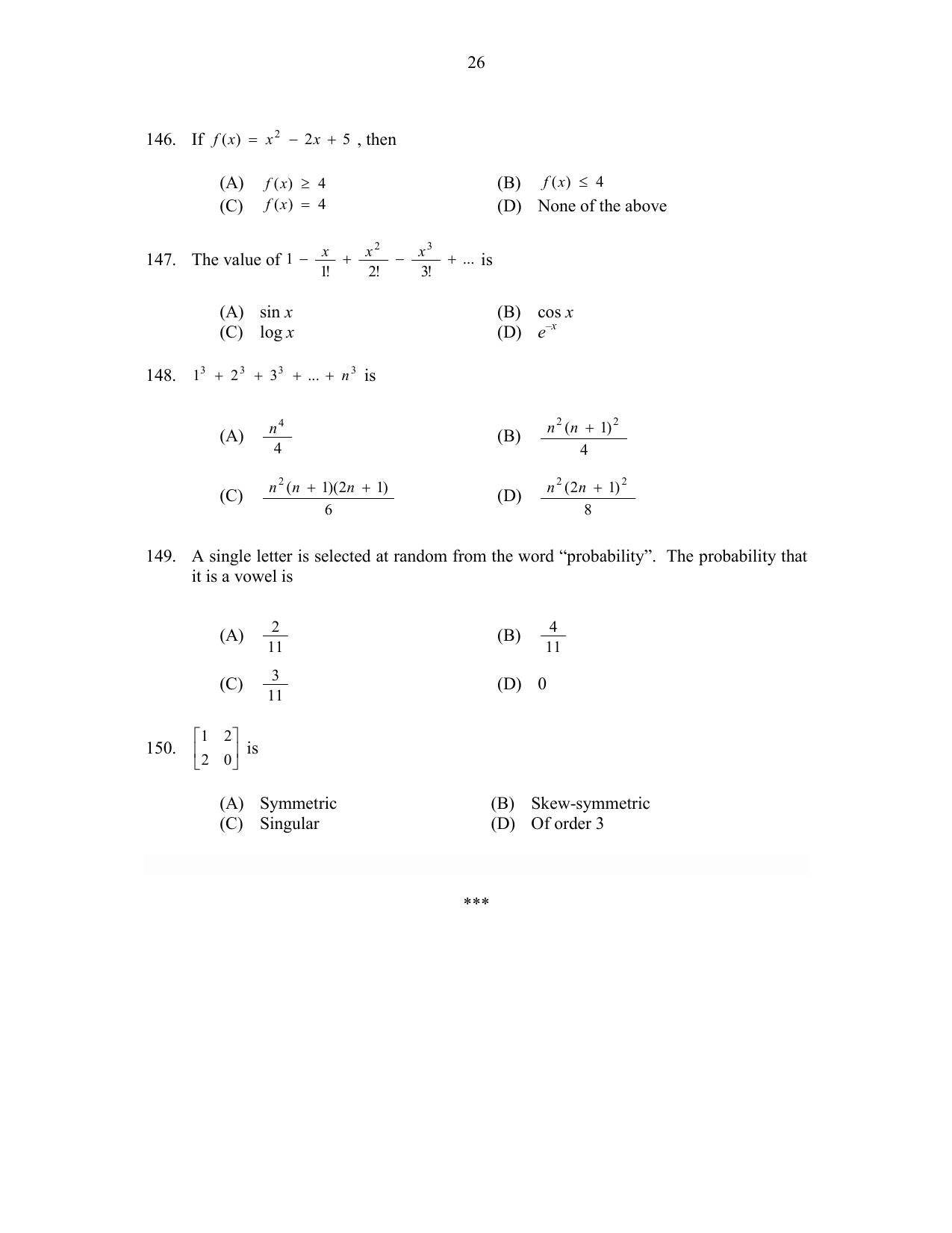 CUSAT CAT 2017 MCA Let Question Paper - Page 26