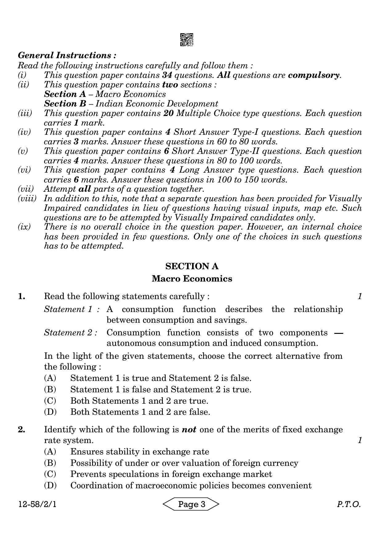 CBSE Class 12 58-2-1 Economics 2024 Question Paper - Page 3