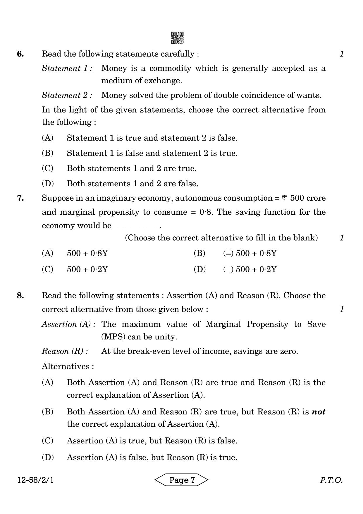 CBSE Class 12 58-2-1 Economics 2024 Question Paper - Page 7