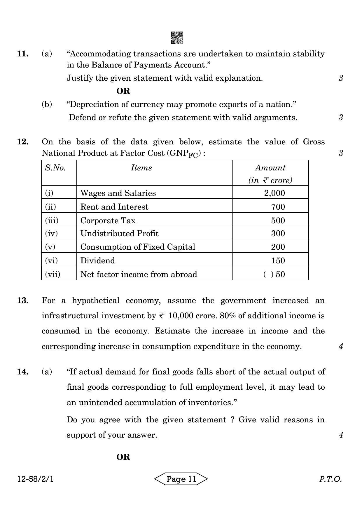 CBSE Class 12 58-2-1 Economics 2024 Question Paper - Page 11
