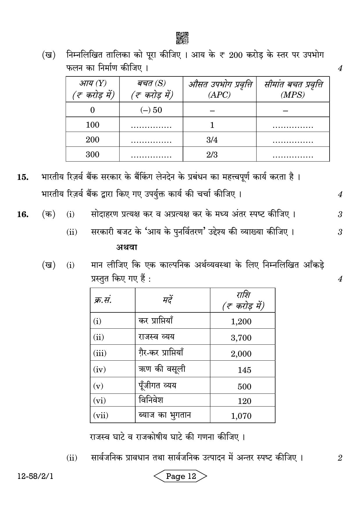 CBSE Class 12 58-2-1 Economics 2024 Question Paper - Page 12