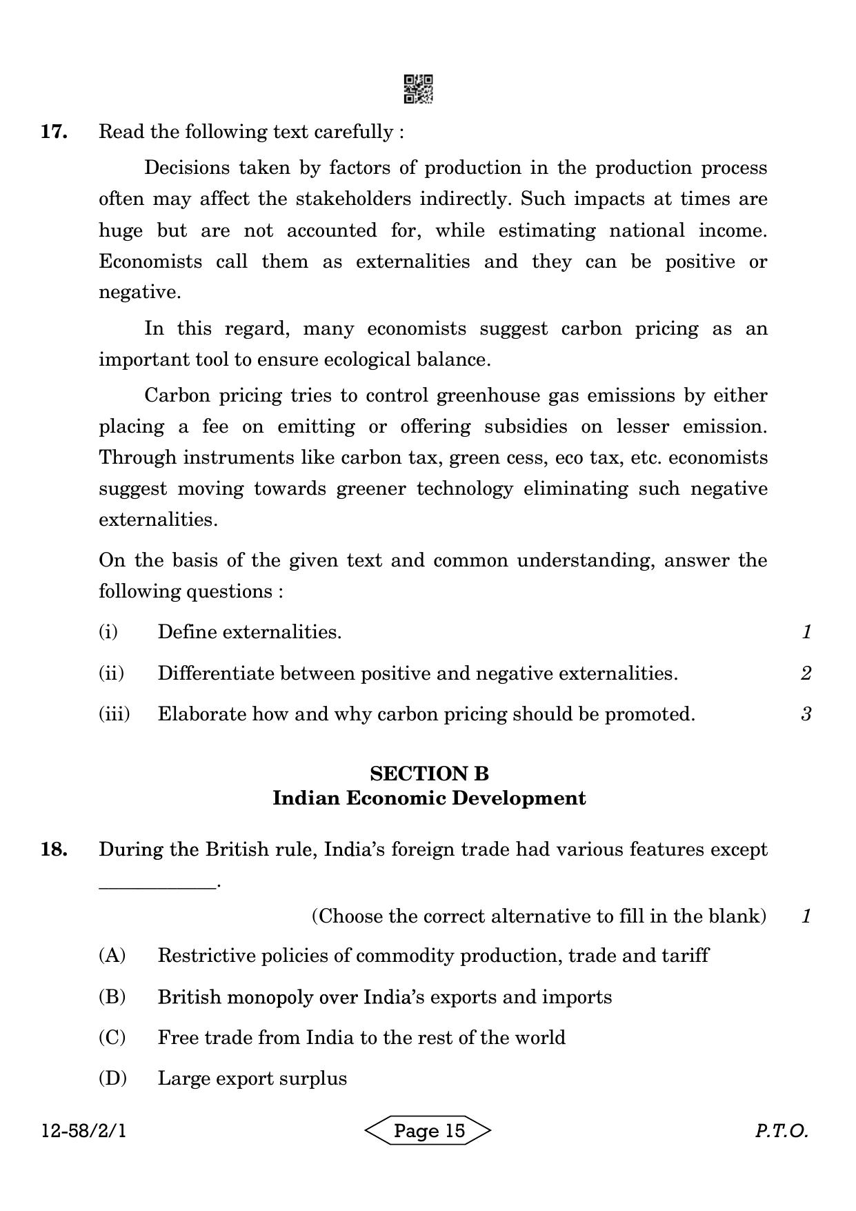 CBSE Class 12 58-2-1 Economics 2024 Question Paper - Page 15