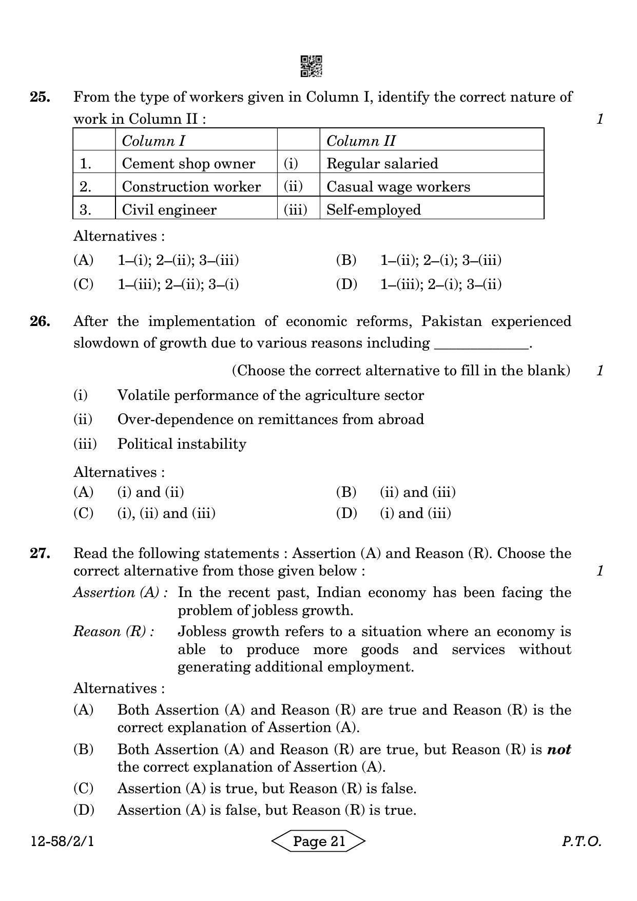 CBSE Class 12 58-2-1 Economics 2024 Question Paper - Page 21