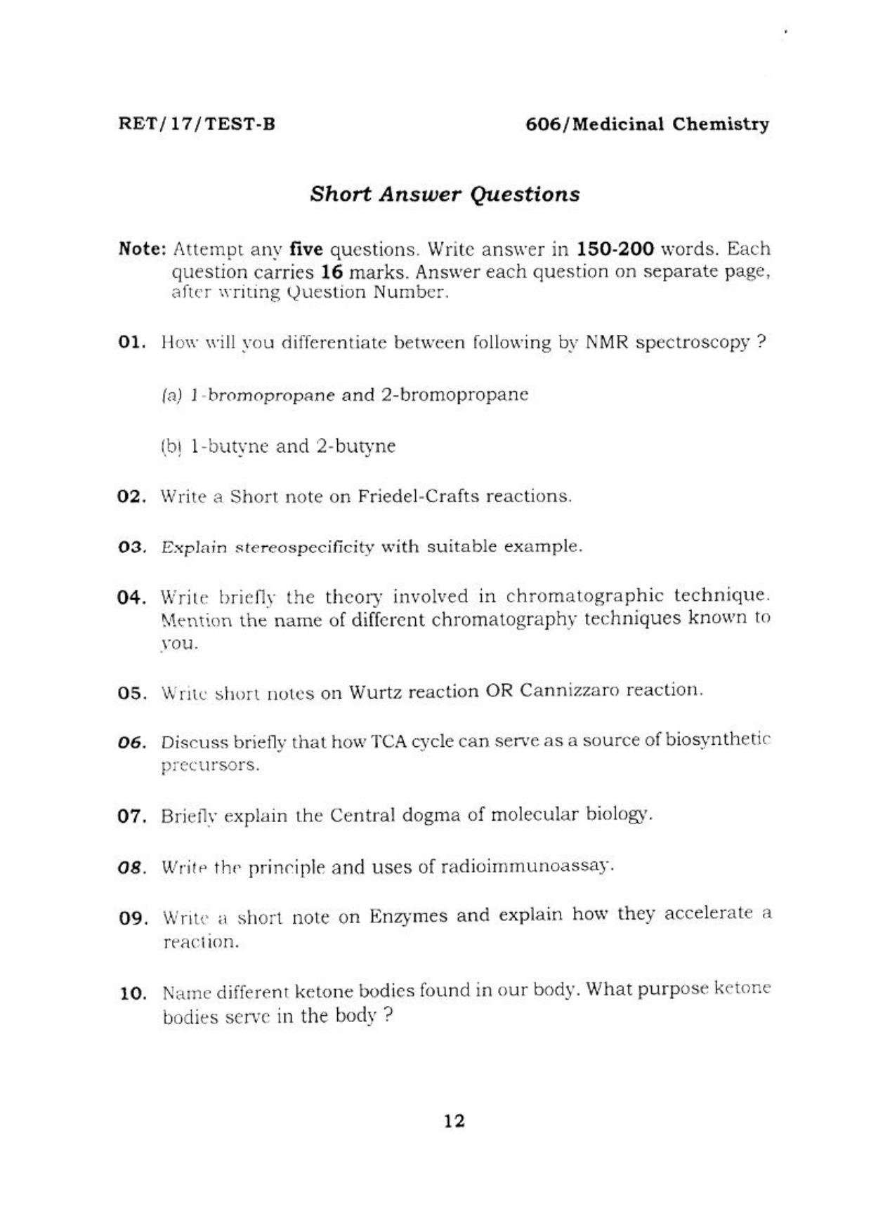 BHU RET MEDICINAL CHEMISTRY 2017 Question Paper - Page 13