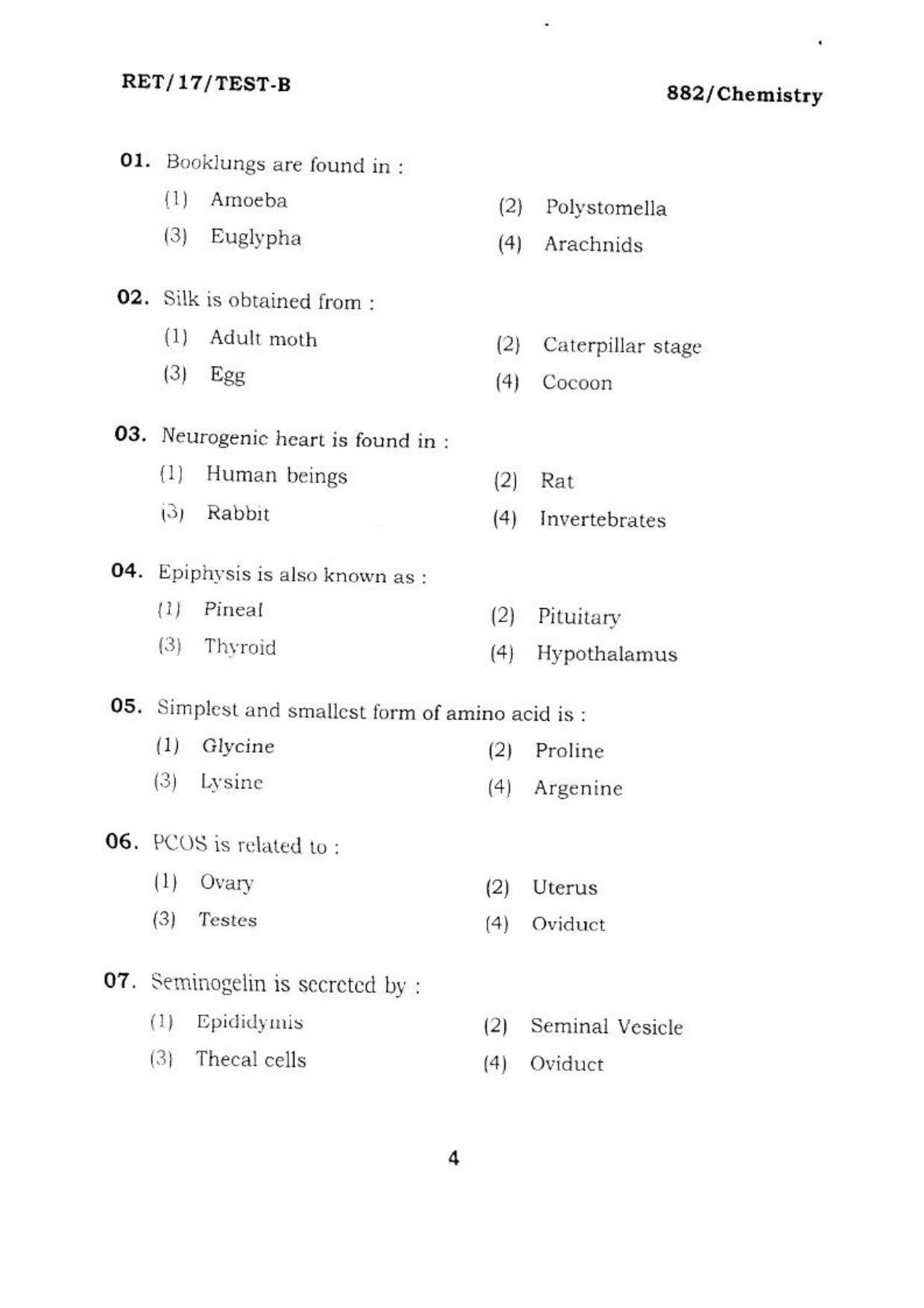 BHU RET CHEMISTRY 2017 Question Paper - Page 4