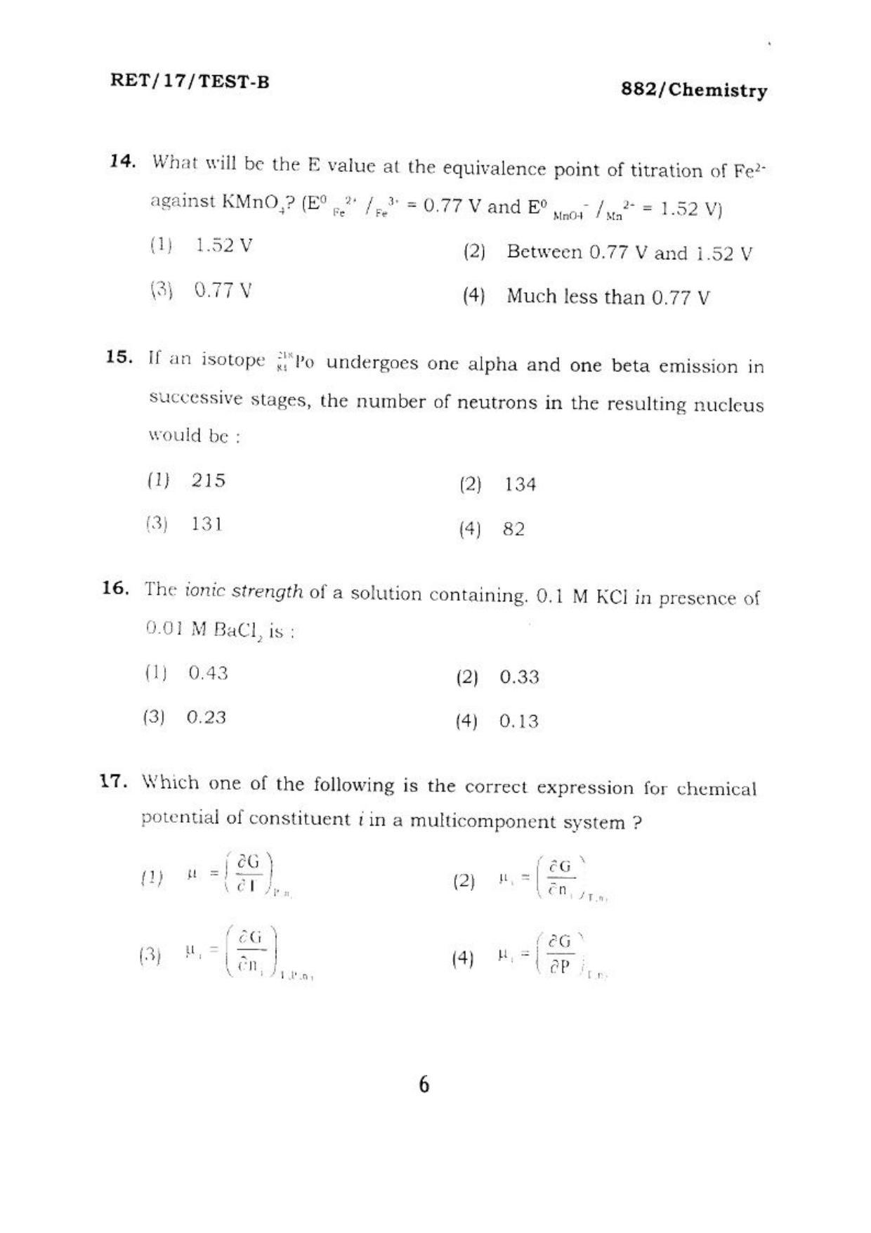 BHU RET CHEMISTRY 2017 Question Paper - Page 5