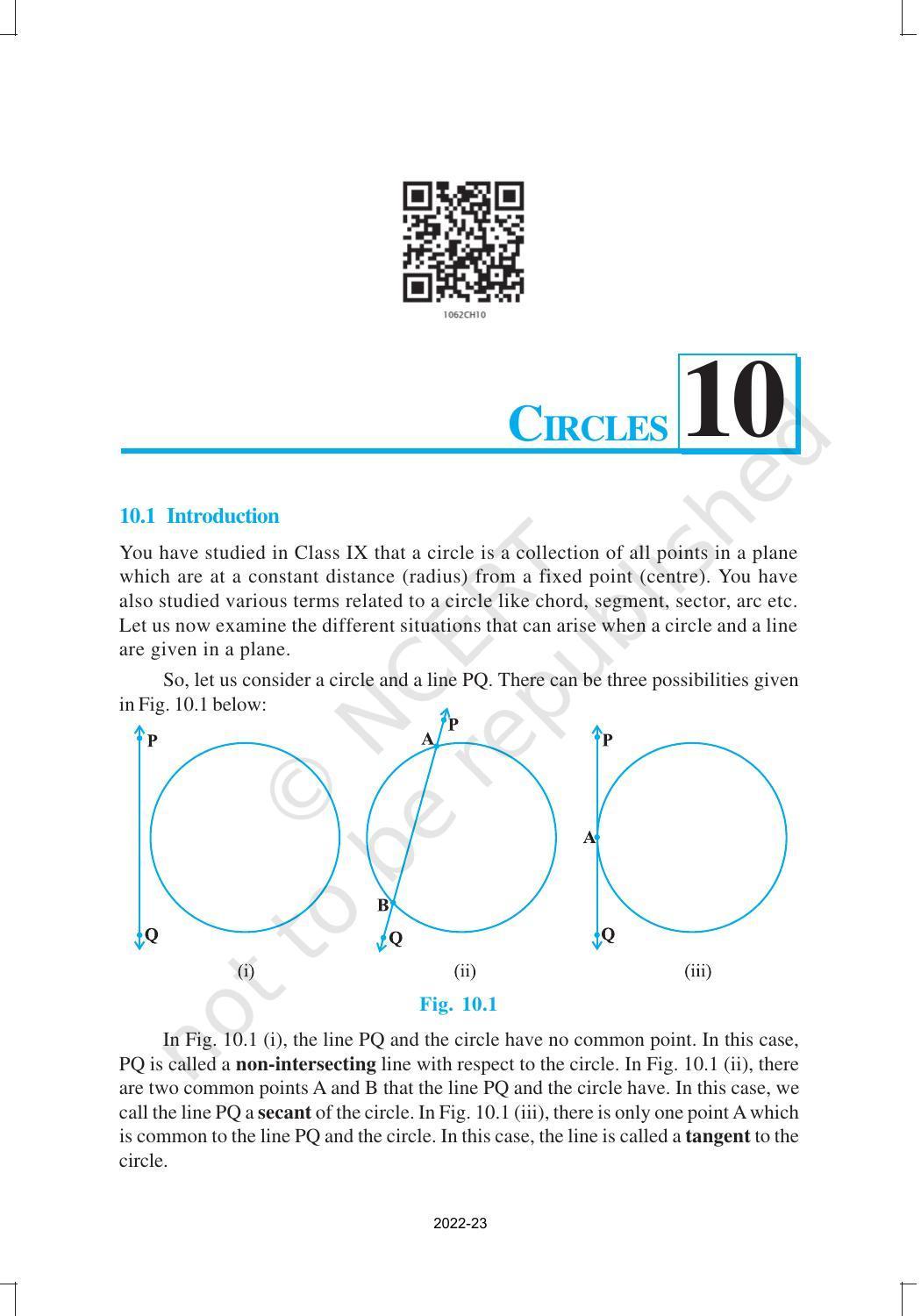 NCERT Book for Class 10 Maths Chapter 10 Circles - Page 1